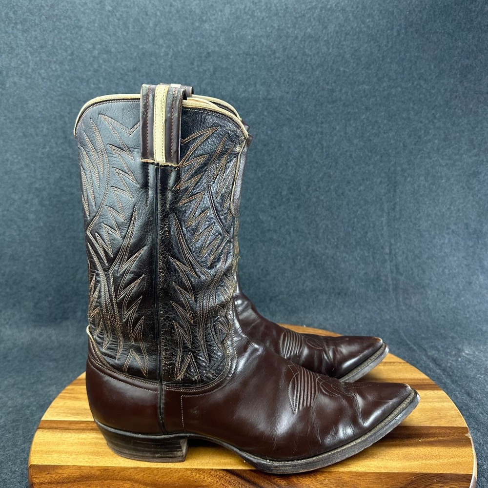 Vtg 70s Nocona Mens Sz 10.5 Brown Leather Pointed Toe Western Cowboy Boots 3304